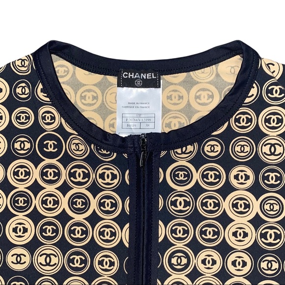 CHANEL vintage sport CC logo coin print stretch knit jacket top - Picture 3 of 5